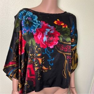 Y2K Body Central Vibrant Women's Butterfly Peekaboo Black Satin Blouse